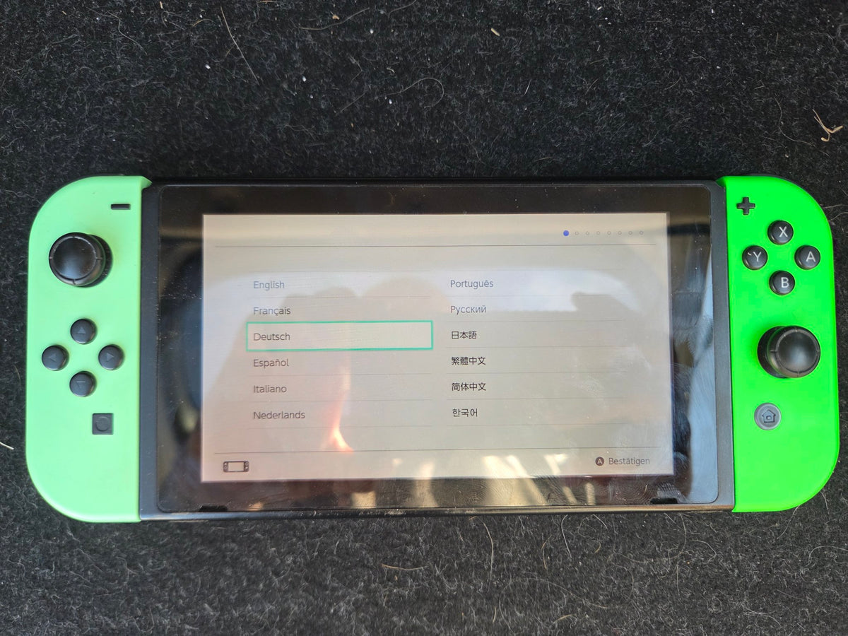 Nintendo Switch front, powered on